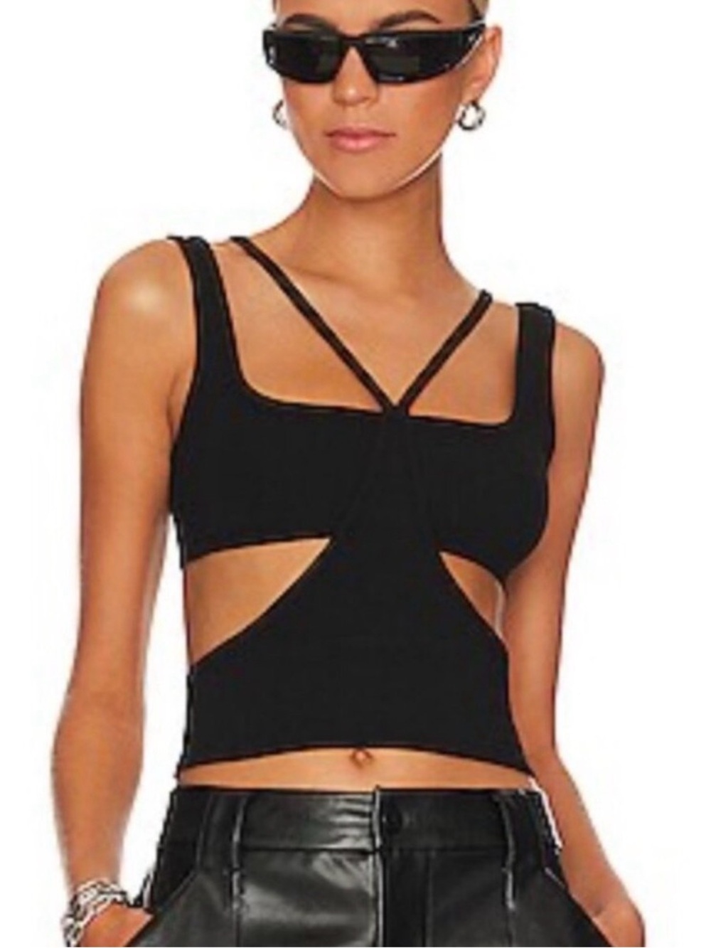 Weworewhat By Revolve Women Black Cut Out Stretch Jersey Tank Size L